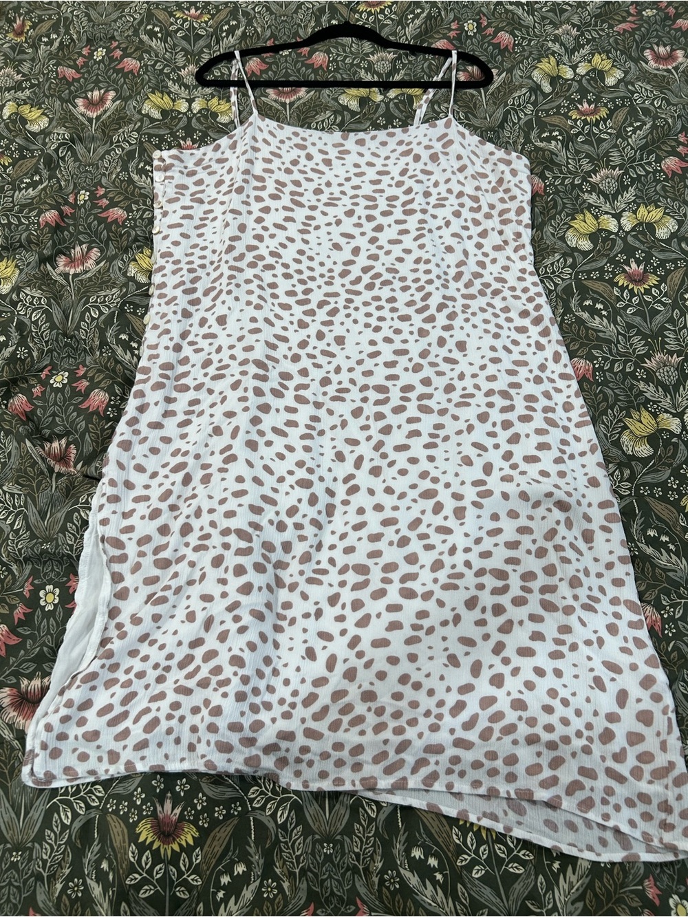 Women’s Midi Slip Dress in White with Taupe Spot Print